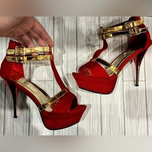 Elegant Red and Gold Women's Platform Heels Prom Formal Wear